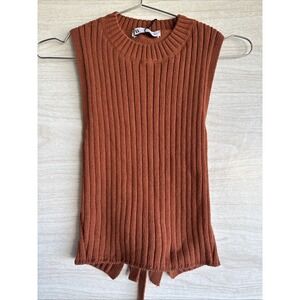 Zara dark orange ribbed sweater tank top  Open Back Tie Detail Sz Small